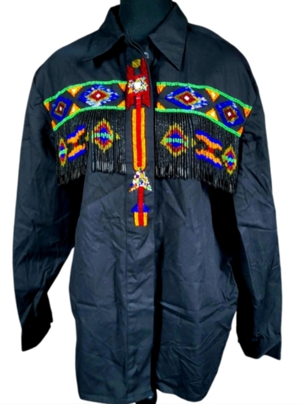 Vintage Lew Magram Beaded Western Fringe Button Up  Shirt
